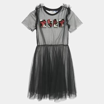 Pre Owned فستان إم إس جي إم كيدز تول بتطبيق شعار أسود 10 سنوات