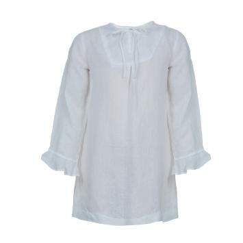 Pre Owned Oscar de la Renta White Linen Long Sleeve Dress 5 Yrs