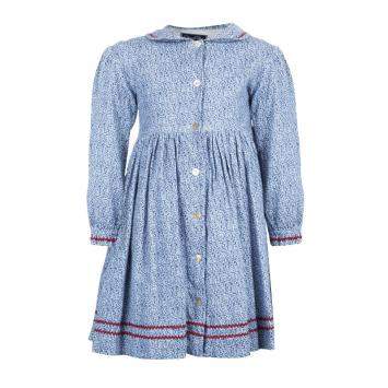 Pre Owned Oscar de la Renta Blue Floral Print Corduroy Long Sleeve Dress 5 Yrs