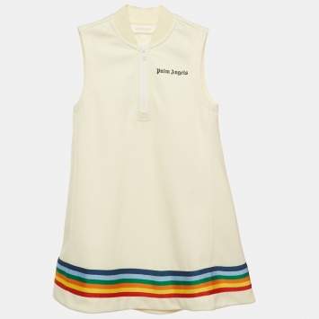 مملوكة مسبقًا Palm Angels Kids Cream Rainbow Trim Track Dress 6 Yrs