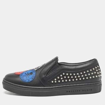 Pre Owned Philipp Plein Black Leather Studded Medicine Sneakers Size 35