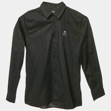 Pre Owned Philipp Plein Junior Black Cotton Button Front Shirt 10 Yrs