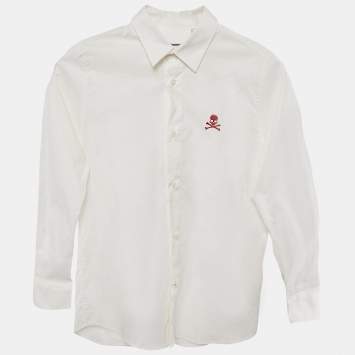 Pre Owned Philipp Plein Junior White Cotton Little Boss Shirt 10 Yrs 