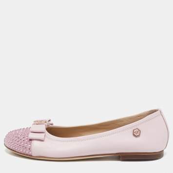 Pre Owned Philipp Plein Pink Leather and Suede Crystal Embellished Music Ballet Flats Size 33