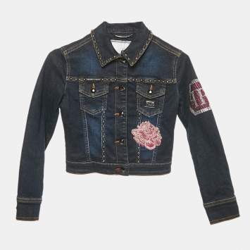 Pre Owned Philipp Plein Junior Navy Blue Embellished Denim Carla Jacket 6 Yrs 