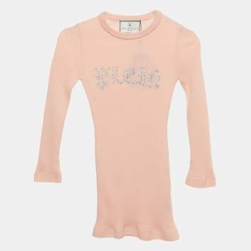 Pre Owned Philipp Plein Junior Pink Crystal Embellished Rib Knit Day Dress 6 Yrs