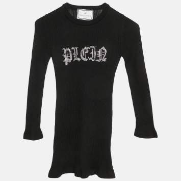 Pre Owned Philipp Plein Junior Black Crystal Embellished Rib Knit Day Dress 8 Yrs
