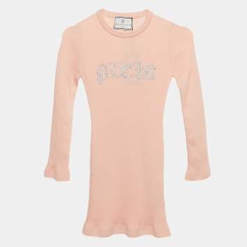 Pre Owned Philipp Plein Junior Pink Crystal Embellished Rib Knit Day Dress 8 Yrs