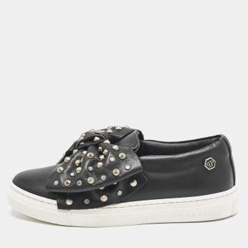 Pre Owned Philipp Plein Black Leather Studded Diana Sneakers Size 31