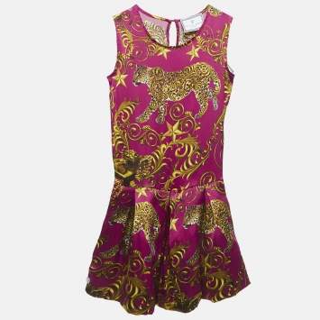 Pre Owned Phillip Plein Junior Pink Printed Silk Sleeveless Dress 12 Yrs 