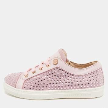 Pre Owned Philipp Plein Pink Leather and Suede Mya Sneakers Size 30