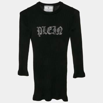Pre Owned Philipp Plein Junior Black Crystal Embellished Rib Knit Wool Bodycon Dress 8 Yrs