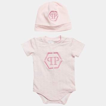 Philipp Plein Pink Printed Jersey Romper and Cap Set 6-9M