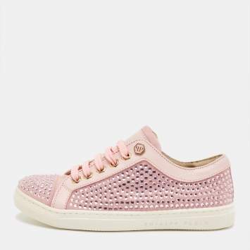 Pre Owned Philipp Plein Pink Leather and Suede Mya Sneakers Size 31