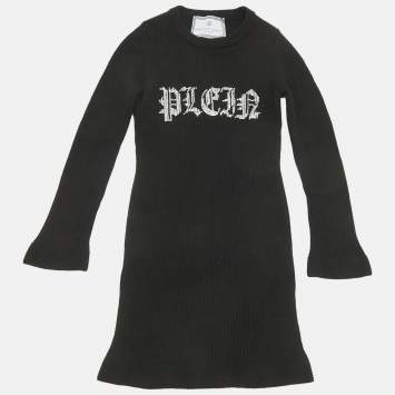 Pre Owned Philipp Plein Junior Black Crystal Rib Knit Day Dress 6Yrs 