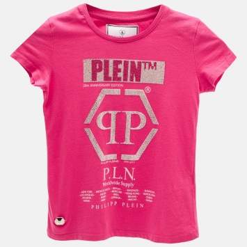Philipp Plein Kids Pink Logo Studded Cotton T-Shirt 8 Yrs