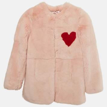 Pre Owned Philipp Plein Junior Pink Heart Detail Real Fur Coat 10Yrs 