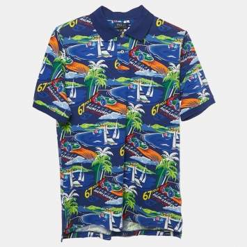 Pre Owned Polo Ralph Lauren Kids Blue/Multicolor Printed Cotton Polo T-Shirt XL (18-20)