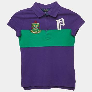 Pre Owned Polo Ralph Lauren Kids Purple/Green Applique Pique Polo T-Shirt 7 Yrs 