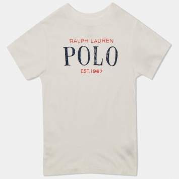 Pre Owned Polo Ralph Lauren Kids White Logo Print Jersey T-Shirt 3 Yrs