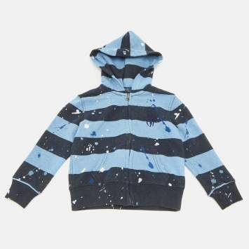 Pre Owned Polo Ralph Lauren Kids Blue Striped Cotton Zip-Up Jacket 3Yrs