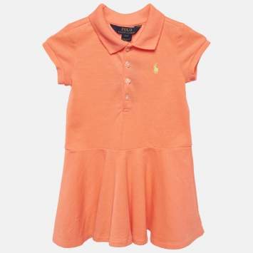 Pre Owned Polo Ralph Lauren Kids Orange Pique Flared Polo Dress 3 Yrs 