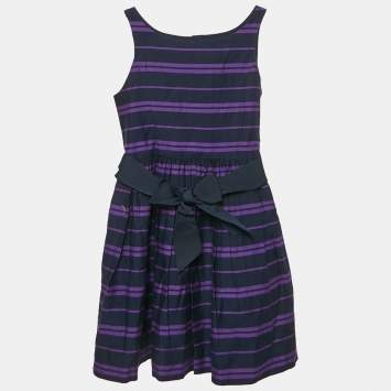 Pre Owned Polo Ralph Lauren Kids Newport Navy Stripe Cotton Sleeveless Fit and Flare Dress 6 Yrs