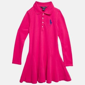 Pre Owned Polo Ralph Lauren Kids Pink Cotton Pique Pleated Polo Dress 7 Yrs