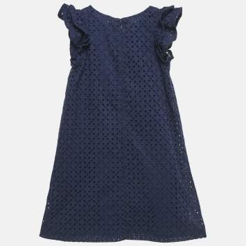 Pre Owned Polo Ralph Lauren Kids Blue Eyelet Cotton A-Line Dress 6 Yrs 