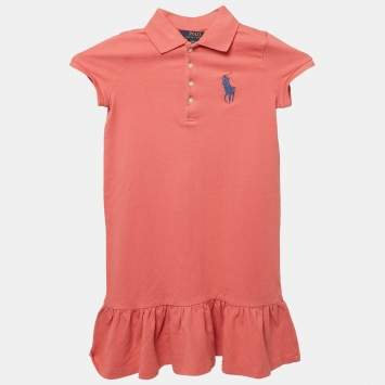 Pre Owned Polo Ralph Lauren Kids Pink Pique Cotton Pleated Polo Dress 6 Yrs 