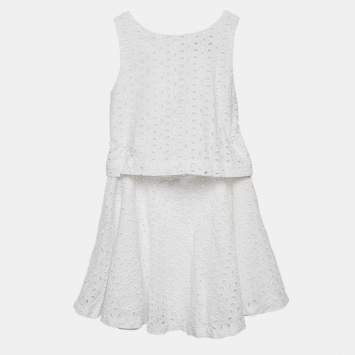 Pre Owned Polo Ralph Lauren Kids White Broderie Anglaise Cotton Skirt and Top Set 6 Yrs 