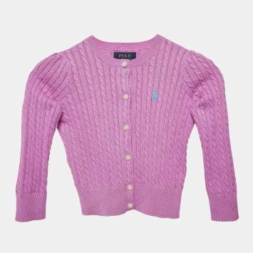 Pre Owned Polo Ralph Lauren Purple Mini Cable Knit Button Front Cardigan 3 Yrs