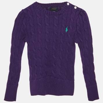 Pre Owned Polo Ralph Lauren Kids College Purple Cotton Cable Knit Sweater 3 Yrs
