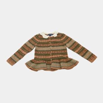 Pre Owned Polo Ralph Lauren Kids Brown Fairisle Crochet Collar Sweater 4Yrs
