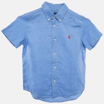 Pre Owned Polo Ralph Lauren Blue Linen Button Front Shirt 6 Yrs