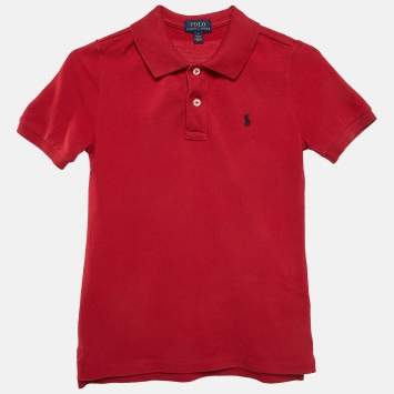 Pre Owned Polo Ralph Lauren Red Cotton Pique Polo T-Shirt 7 Yrs