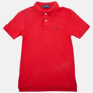 Pre Owned Polo Ralph Lauren Kids Red Embroidered Cotton Pique Polo T-Shirt 8 Yrs