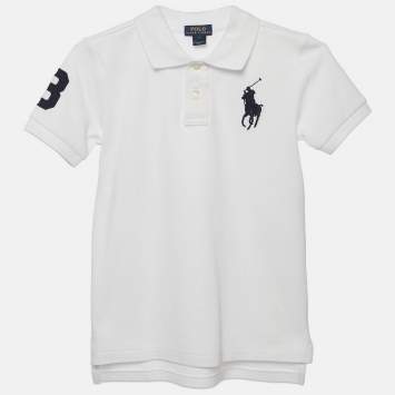 Pre Owned Polo Ralph Lauren Kids White Logo Embroidered Pique Polo T-Shirt 7 Yrs