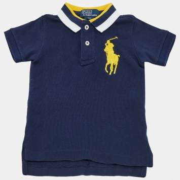 Pre Owned Polo Ralph Lauren Kids Navy Blue Embroidered Pique Polo T-Shirt 9M