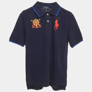Pre Owned Polo Ralph Lauren Kids Navy Blue Embroidered Crest Cotton Polo T-shirt L (14-16) Yrs