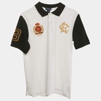 Pre Owned Polo Ralph Lauren White/Black Cotton Polo T-Shirt L 14/16 Yrs 