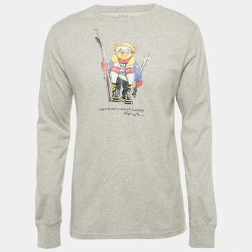 مملوكة مسبقًا Polo Ralph Lauren Boys Grey Printed Jersey Long Sleeve T-Shirt XL/18-20 Yrs