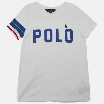 Pre Owned Polo Ralph Lauren Kids White Printed Jersey T-Shirt M/8-10Yr