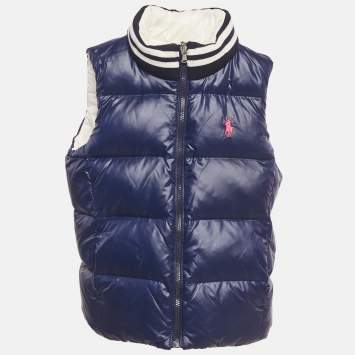Pre Owned Polo Ralph Lauren Kids White/Navy Blue Nylon Reversible Gilet M/8-10Yrs