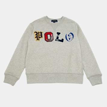 Pre Owned Polo Ralph Lauren Kids Cotton Knit Logo Patch Sweatshirt 8Yrs 