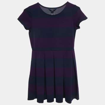Pre Owned Polo Ralph Lauren Purple/Navy Blue Stripe Jersey Pleated Dress 16 Yrs