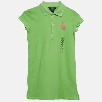 Pre Owned Polo Ralph Lauren Kids Green Pique Cotton Polo Dress 8-10 Yrs 