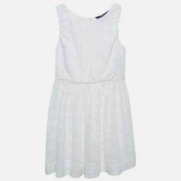 Pre Owned Polo Ralph Lauren Kids White Cotton Button Back Sleeveless Dress 8 Yrs