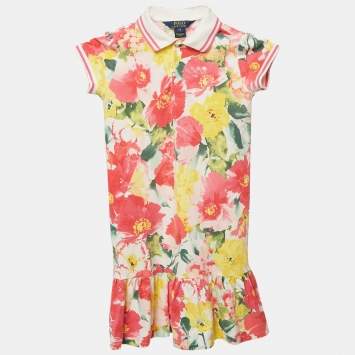 Pre Owned Polo Ralph Lauren Kids Pink Floral Print Pique Cotton Pleated Polo Dress 6 Yrs 