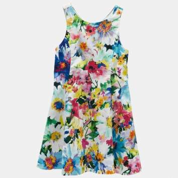 Pre Owned Polo Ralph Lauren Kids Pink/Blue Floral Print Cotton Dress 5 Yrs 